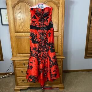 Cache Vintage Mermaid Dress Gown Floral Red Black Embellished Beaded Sz 8 Y2K